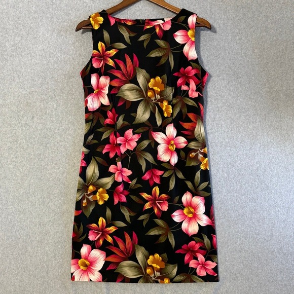 Danny & Nicole Black Floral Sleeveless Sheath Dress Size 8 Tropical Vacation - Picture 3 of 12